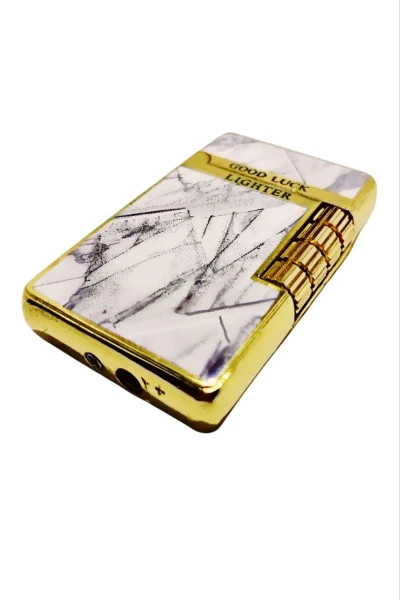 فندک بغل زن لایتر (lighter) گازی بدنه فلزی طرح سنگی سفید