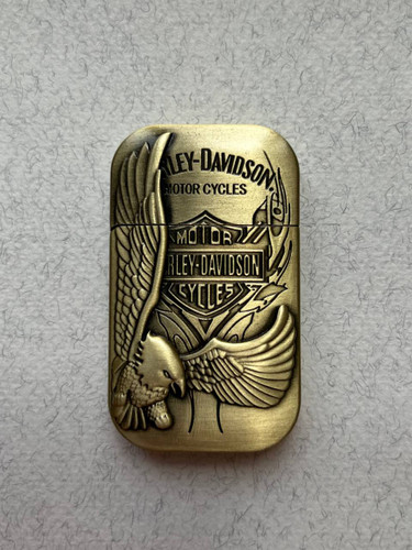 فندک گازی اسلیم (باریک) فلزی برند لایتر(Lighter) طرح هارلی دیویدسون، بدنه حکاکی برجسته درجه 1