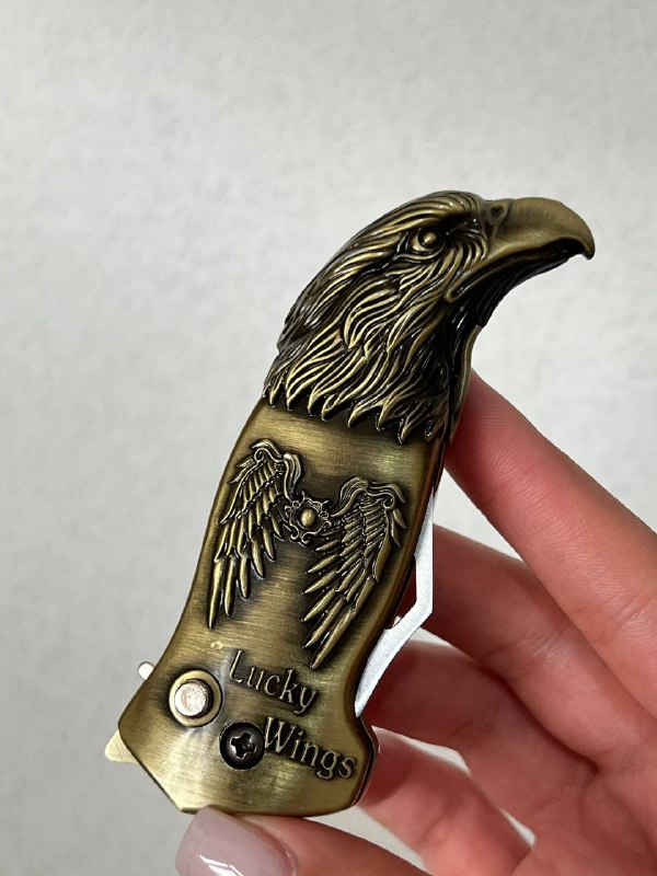 فندک اتمی شعله قرمز دوکاره طرح عقاب برجسته مدل Lucky Wings برند لایتر (همراه با چاقوی ضامن‌دار مخفی) در دو رنگ