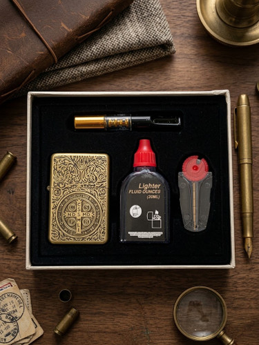 پک هدیه ۴ تکه فندک بنزینی لایتر (LIGHTER) طرح کنستانتین در دو رنگ با چوب سیگار و بنزین | فروشگاه بارزار