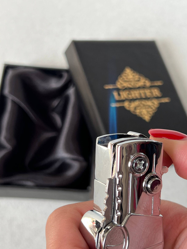 فندک اتمی چاقودار برند لایتر (LIGHTER) طرح فیبر کربن در دو رنگ طلایی و نقرهای | فروشگاه بارزار